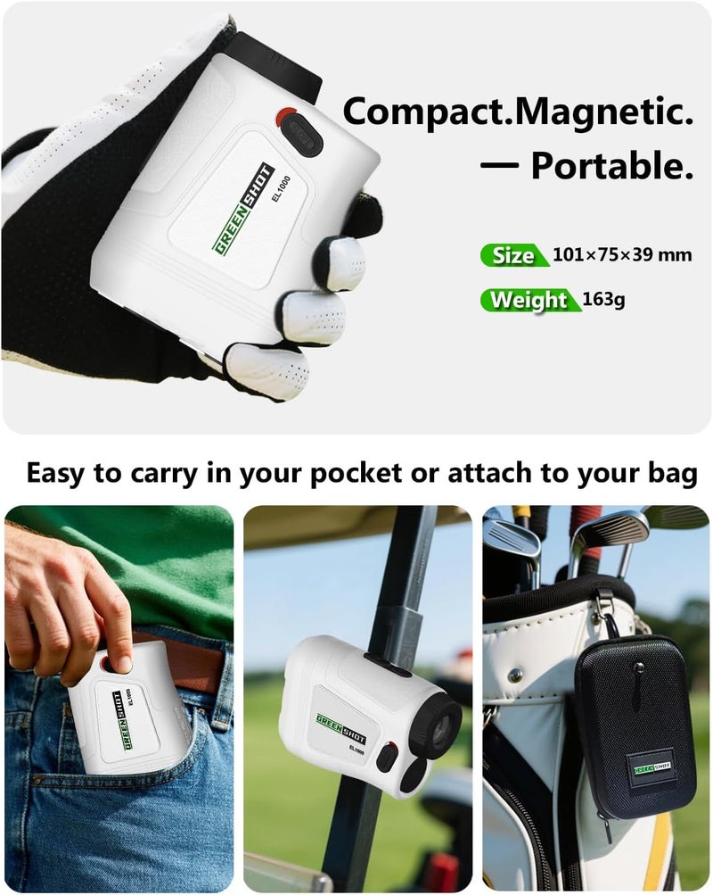 GREEN SHOT Golf Range Finder with Slope - 1200 Yards Range Finder Golf, 6X Magnification Golf Range Finder Magnetic with Flag Pole Locking Vibration, Rechargeable Golf Accessories for Men - Image 5
